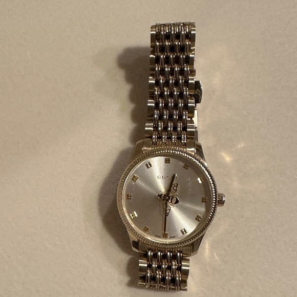 Ladies' Gucci G-Timeless with Bee Slim Silver Dial Gold-Tone Watch, 29mm - Picture 11 of 14